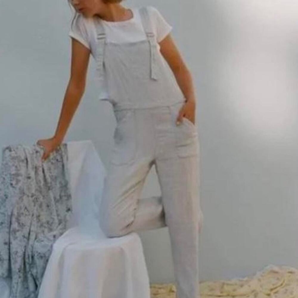 Lily Ashwell Beige Natural Linen Jo Overalls Jumpsuit - XS